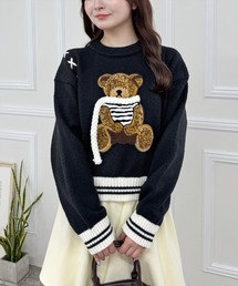 clear | サガラ刺繍ベアワッペンニットトップス [立体感 トレンド ゆったりシルエット]≪WEB先行販売/2024AW新作≫(ニット/セーター)