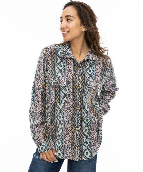 BILLABONG(ビラボン)の「BILLABONG レディース FORGE FLEECE 0 長袖シャツ/ビラボン総柄フリース長袖シャツ(シャツ/ブラウス・レディース・ライトブルー/ブラック/ネイビー/ブルー・MEDIUM)」の5枚目の写真