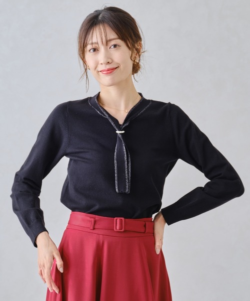 MISCH MASCH(ミッシュマッシュ)の「パールリング付きラメボウタイニット/MM448319(ニット/セーター・レディース・ホワイト/ブラック/グレー/ブルー・フリ-)」の11枚目の写真