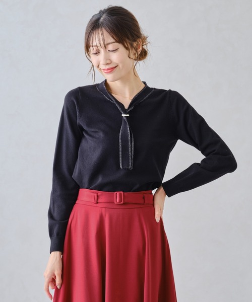 MISCH MASCH(ミッシュマッシュ)の「パールリング付きラメボウタイニット/MM448319(ニット/セーター・レディース・ホワイト/ブラック/グレー/ブルー・フリ-)」の12枚目の写真