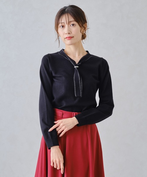 MISCH MASCH(ミッシュマッシュ)の「パールリング付きラメボウタイニット/MM448319(ニット/セーター・レディース・ホワイト/ブラック/グレー/ブルー・フリ-)」の13枚目の写真