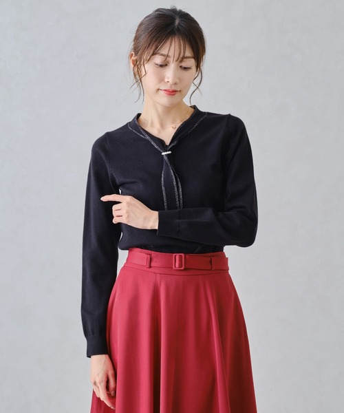 MISCH MASCH(ミッシュマッシュ)の「パールリング付きラメボウタイニット/MM448319(ニット/セーター・レディース・ホワイト/ブラック/グレー/ブルー・フリ-)」の14枚目の写真