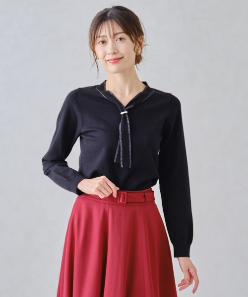 MISCH MASCH(ミッシュマッシュ)の「パールリング付きラメボウタイニット/MM448319(ニット/セーター・レディース・ホワイト/ブラック/グレー/ブルー・フリ-)」の15枚目の写真