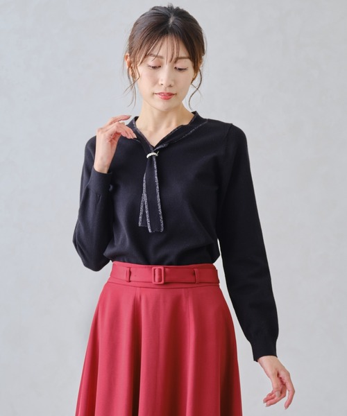 MISCH MASCH(ミッシュマッシュ)の「パールリング付きラメボウタイニット/MM448319(ニット/セーター・レディース・ホワイト/ブラック/グレー/ブルー・フリ-)」の16枚目の写真