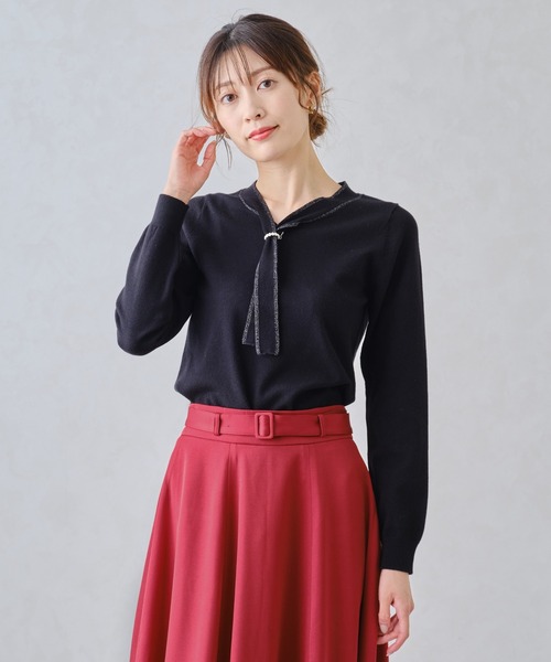 MISCH MASCH(ミッシュマッシュ)の「パールリング付きラメボウタイニット/MM448319(ニット/セーター・レディース・ホワイト/ブラック/グレー/ブルー・フリ-)」の17枚目の写真