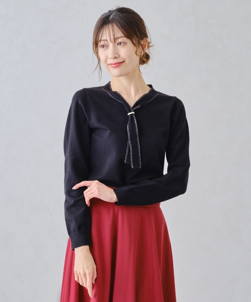 MISCH MASCH(ミッシュマッシュ)の「パールリング付きラメボウタイニット/MM448319(ニット/セーター・レディース・ホワイト/ブラック/グレー/ブルー・フリ-)」の18枚目の写真