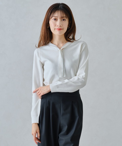 MISCH MASCH(ミッシュマッシュ)の「パールリング付きラメボウタイニット/MM448319(ニット/セーター・レディース・ホワイト/ブラック/グレー/ブルー・フリ-)」の22枚目の写真