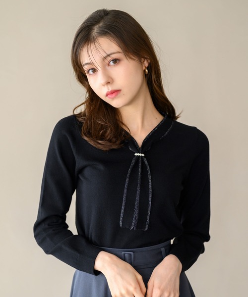 MISCH MASCH(ミッシュマッシュ)の「パールリング付きラメボウタイニット/MM448319(ニット/セーター・レディース・ホワイト/ブラック/グレー/ブルー・フリ-)」の10枚目の写真