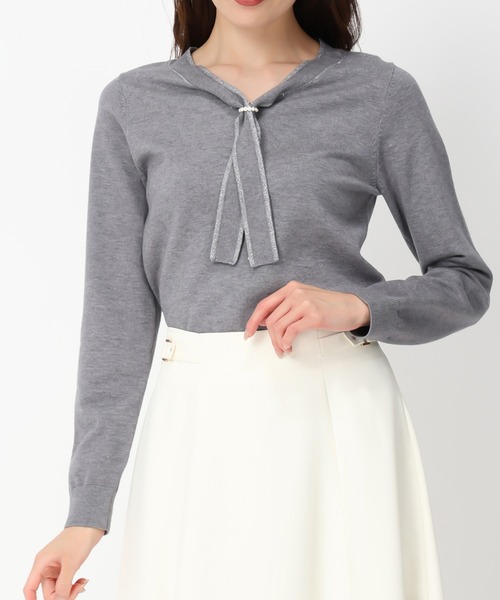 MISCH MASCH(ミッシュマッシュ)の「パールリング付きラメボウタイニット/MM448319(ニット/セーター・レディース・ホワイト/ブラック/グレー/ブルー・フリ-)」の5枚目の写真