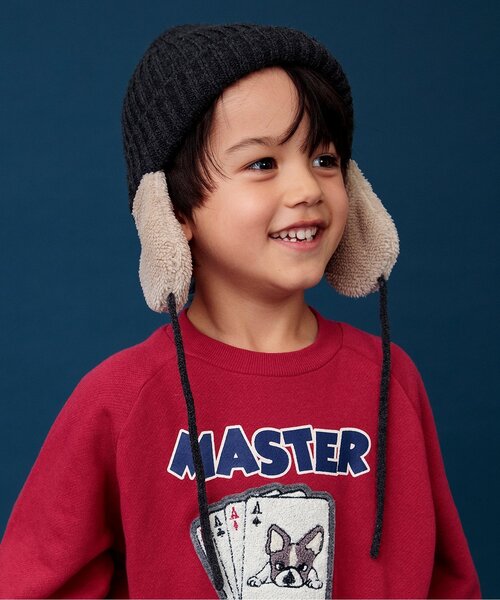 BREEZE（ブリーズ）の「耳付ニット帽（ニットキャップ/ビーニー・キッズ・ブルー/ベージュ/チャコール・50/54/58）」の2枚目の写真