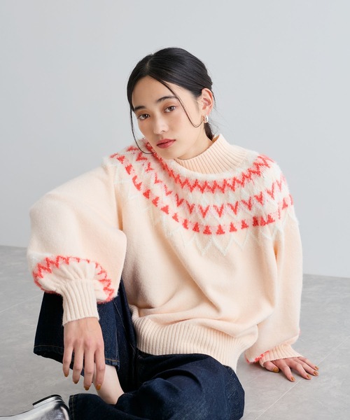 VIS（ビス）の「【洗える】ノルディック柄ハイネックニット（ニット/セーター・レディース・キナリ/グレー・FREE）」の3枚目の写真