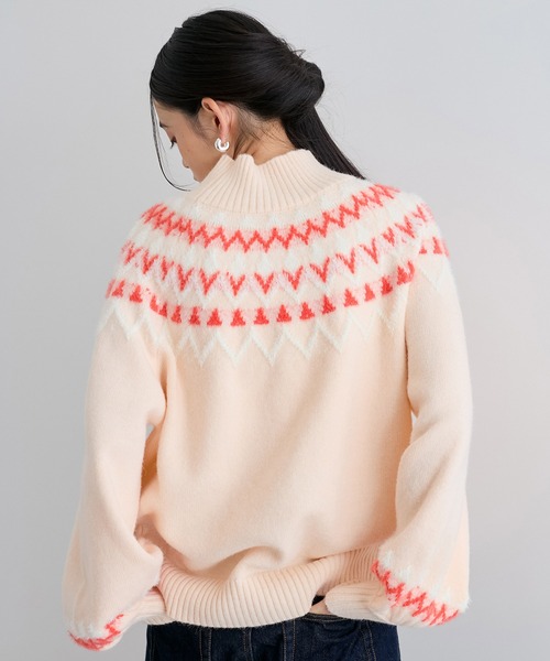 VIS（ビス）の「【洗える】ノルディック柄ハイネックニット（ニット/セーター・レディース・キナリ/グレー・FREE）」の5枚目の写真