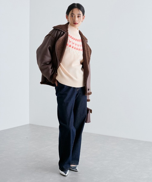 VIS（ビス）の「【洗える】ノルディック柄ハイネックニット（ニット/セーター・レディース・キナリ/グレー・FREE）」の8枚目の写真