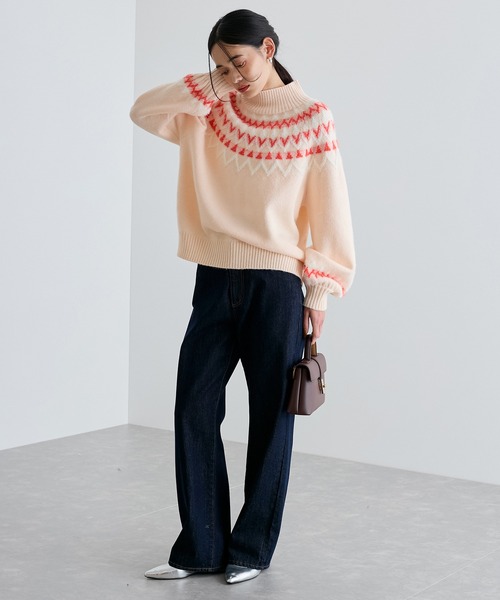 VIS（ビス）の「【洗える】ノルディック柄ハイネックニット（ニット/セーター・レディース・キナリ/グレー・FREE）」の7枚目の写真