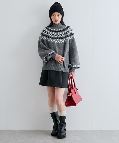 VIS（ビス）の「【洗える】ノルディック柄ハイネックニット（ニット/セーター・レディース・キナリ/グレー・FREE）」の9枚目の写真