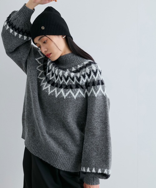 VIS（ビス）の「【洗える】ノルディック柄ハイネックニット（ニット/セーター・レディース・キナリ/グレー・FREE）」の12枚目の写真