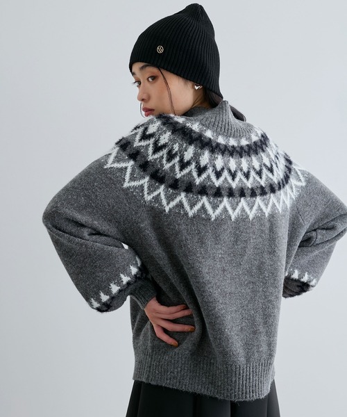VIS（ビス）の「【洗える】ノルディック柄ハイネックニット（ニット/セーター・レディース・キナリ/グレー・FREE）」の13枚目の写真