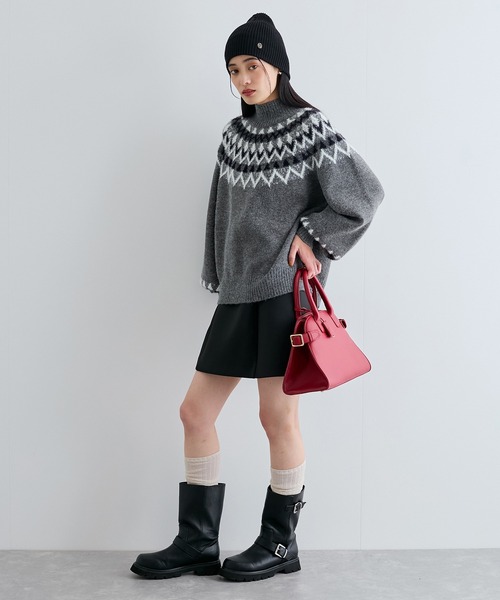 VIS（ビス）の「【洗える】ノルディック柄ハイネックニット（ニット/セーター・レディース・キナリ/グレー・FREE）」の10枚目の写真