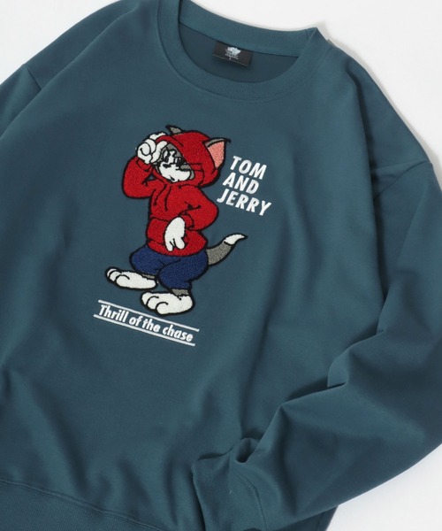 (トムとジェリー) Tom and Jerry オフィシャル商品 レディース Classic トレーナー Catch 長袖 トップス BI1939 (ヘザーグ キャラチョイ トレーナー スウェット TOM＆JERRY/トムとジェリー