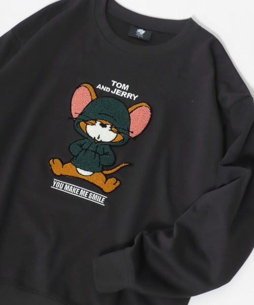 Tom&Jerry(トムアンドジェリー)の「Tom and Jerry/トムとジェリー オーバーサイズ キャラクターサガラ刺繍 スウェットトレーナー レディース メンズ(スウェット・レディース・オフホワイト/ブルーグリーン/ベージュ/スミクロ・M/L/LL)」の3枚目の写真
