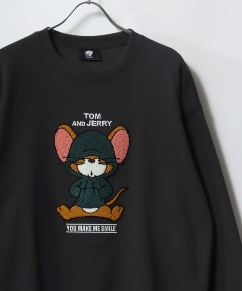 (トムとジェリー) Tom and Jerry オフィシャル商品 レディース Classic トレーナー Catch 長袖 トップス BI1939 (ヘザーグ セール】2024AW Tom and Jerry×SEQUENZ/トムとジェリー