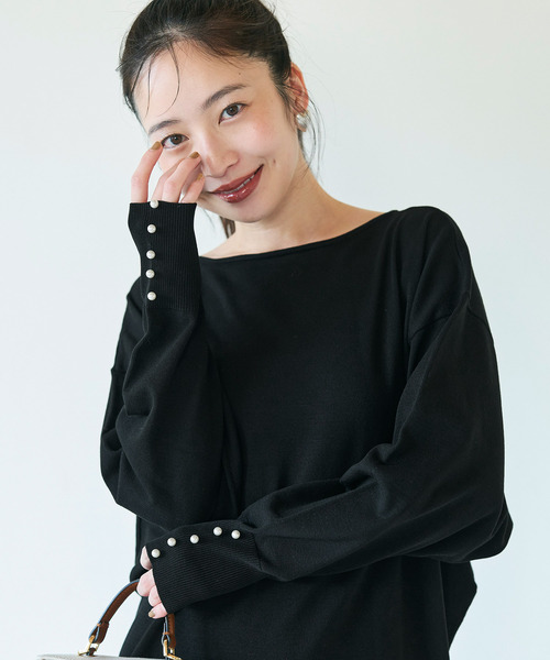 coca(coca)(コカ)の「袖パールニットドレス(ワンピース・レディース・ブラック/チャコール・L/M)」の9枚目の写真