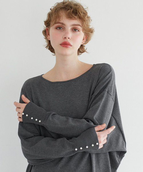 coca(coca)(コカ)の「袖パールニットドレス(ワンピース・レディース・ブラック/チャコール・L/M)」の12枚目の写真