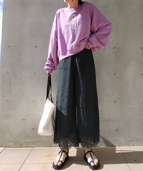 Q（キュー）の「裏毛09プリントトレーナー（スウェット・レディース・ライトブルー/ラベンダー/ネイビー・MEDIUM）」の4枚目の写真