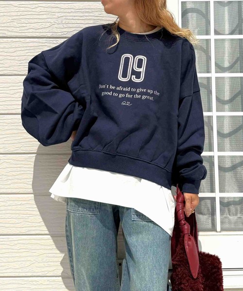 Q（キュー）の「裏毛09プリントトレーナー（スウェット・レディース・ライトブルー/ラベンダー/ネイビー・MEDIUM）」の7枚目の写真