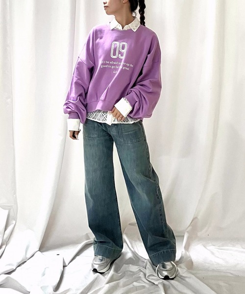 Q（キュー）の「裏毛09プリントトレーナー（スウェット・レディース・ライトブルー/ラベンダー/ネイビー・MEDIUM）」の11枚目の写真