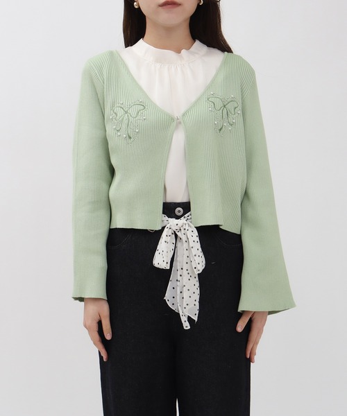 ASTORIA ODIER(アストリアオディール)の「パール装飾リボン刺繍カーディガン(カーディガン/ボレロ・レディース・ホワイト/グリーン/ラベンダー・MEDIUM)」の22枚目の写真