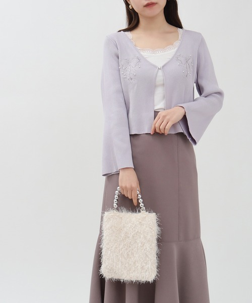 ASTORIA ODIER(アストリアオディール)の「パール装飾リボン刺繍カーディガン(カーディガン/ボレロ・レディース・ホワイト/グリーン/ラベンダー・MEDIUM)」の14枚目の写真