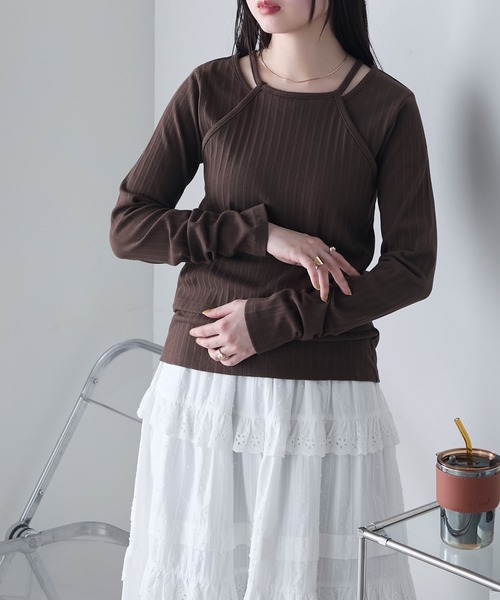 tシャツ ホルターネックレイヤードカットトップス レディース ホルターネックレイヤードカットトップス（カットソー/Tシャツ
