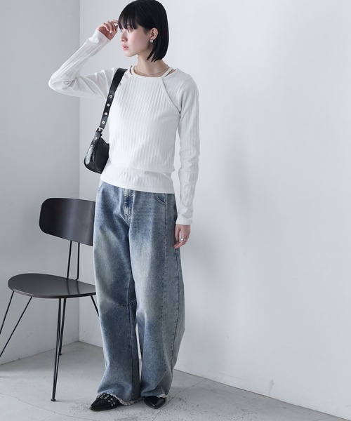 tシャツ ホルターネックレイヤードリブTOP レディース セール】【forksy.】ホルターネック リブ レイヤードトップス（T