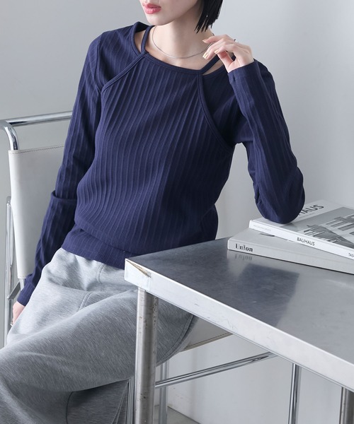 forksy.】ホルターネック リブ レイヤードトップス forksy.│MONO-MART