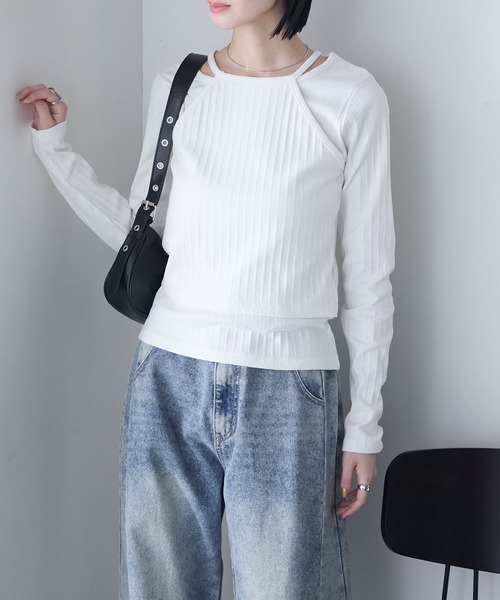 forksy.(フォルクシー)の「【forksy.】ホルターネック リブ レイヤードトップス(Tシャツ/カットソー・レディース・オフホワイト/ネイビー/ブラウン・FREE)」の5枚目の写真