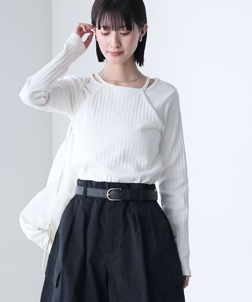 tシャツ ホルターネックレイヤードリブTOP レディース セール】【forksy.】ホルターネック リブ レイヤードトップス（T