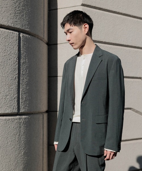 ADAM ET ROPE'(アダムエロペ)の「【RIRANCHA】サマーセットアップ / テーラードジャケット & スラックス / イージーケア / 接触冷感 / 吸水速乾(セットアップ・メンズ・ブラック系その他/ブルー系その他/ダークグリーン・S/M/L)」の14枚目の写真