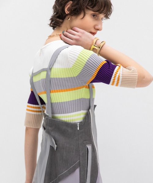 AULA AILA（アウラアイラ）の「マルチボーダーニット（ニット/セーター・レディース・ブラック/グレー/オフホワイト・0）」の2枚目の写真