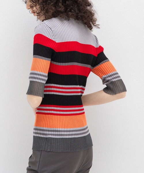 AULA AILA（アウラアイラ）の「マルチボーダーニット（ニット/セーター・レディース・ブラック/グレー/オフホワイト・0）」の5枚目の写真