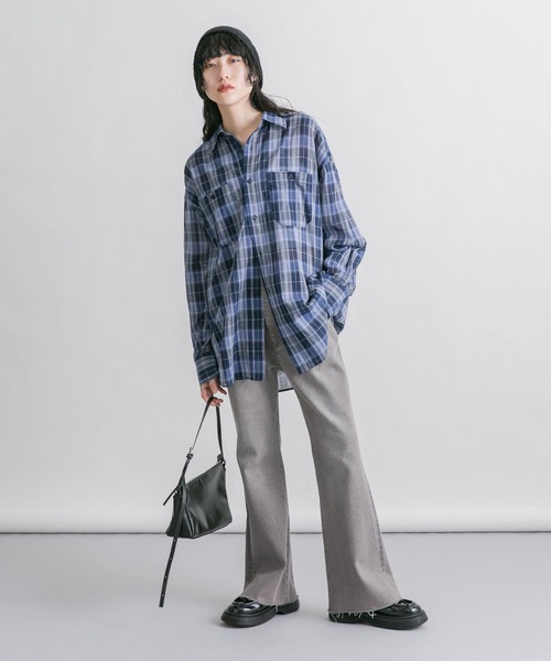 KBF / ケービーエフ シアーチェックBIGシャツ KBF｜シアーチェックBIGシャツ | Rakuten Fashion(楽天