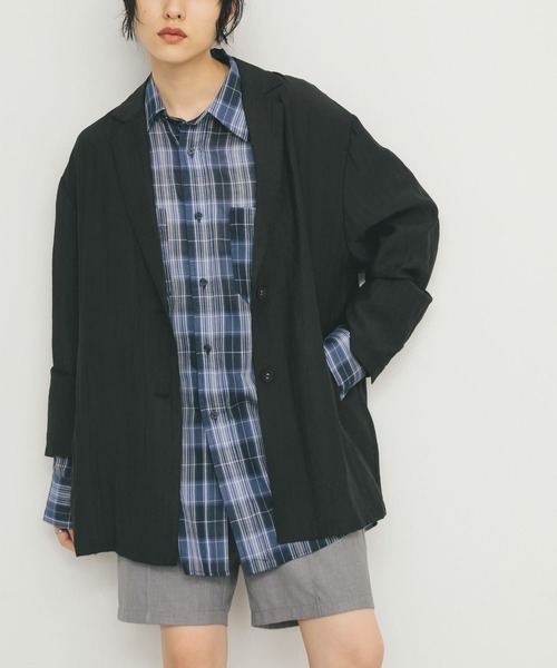 KBF(ケイビーエフ)の「シアーチェックBIGシャツ(シャツ/ブラウス・レディース・ブラック系その他/ブルー系その他/ピンク系その他・ONE)」の8枚目の写真