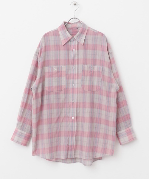 KBF(ケイビーエフ)の「シアーチェックBIGシャツ(シャツ/ブラウス・レディース・ブラック系その他/ブルー系その他/ピンク系その他・ONE)」の11枚目の写真