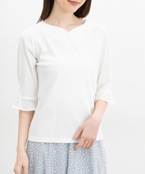 UVカット・吸水速乾】6分袖パール付トップス（Tシャツ