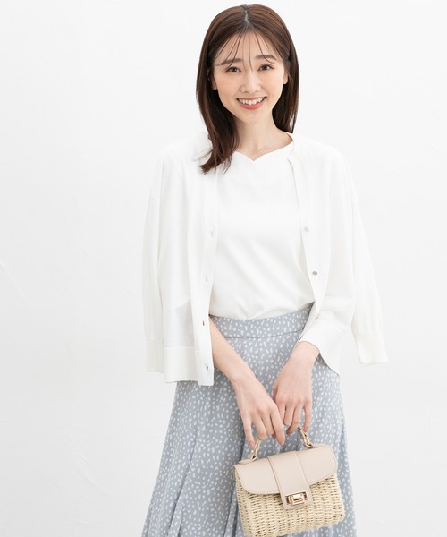 Honeys(ハニーズ)の「【UVカット・吸水速乾】6分袖パール付トップス(Tシャツ/カットソー・レディース・アイボリー/サックスブルー/ブラック/グリーン系その他・3L/L/LL/M/S)」の7枚目の写真