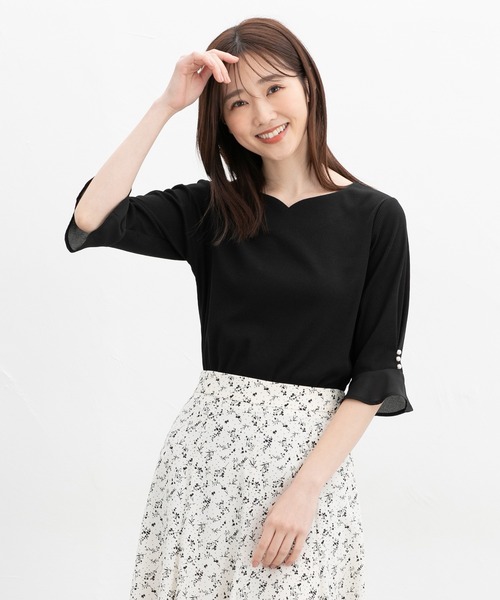 Honeys(ハニーズ)の「【UVカット・吸水速乾】6分袖パール付トップス(Tシャツ/カットソー・レディース・アイボリー/サックスブルー/ブラック/グリーン系その他・3L/L/LL/M/S)」の10枚目の写真