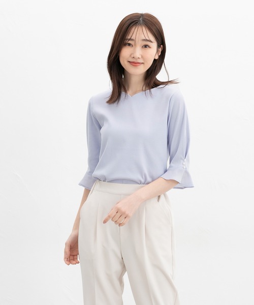 Honeys(ハニーズ)の「【UVカット・吸水速乾】6分袖パール付トップス(Tシャツ/カットソー・レディース・アイボリー/サックスブルー/ブラック/グリーン系その他・3L/L/LL/M/S)」の12枚目の写真