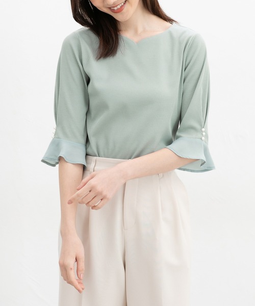Honeys(ハニーズ)の「【UVカット・吸水速乾】6分袖パール付トップス(Tシャツ/カットソー・レディース・アイボリー/サックスブルー/ブラック/グリーン系その他・3L/L/LL/M/S)」の15枚目の写真