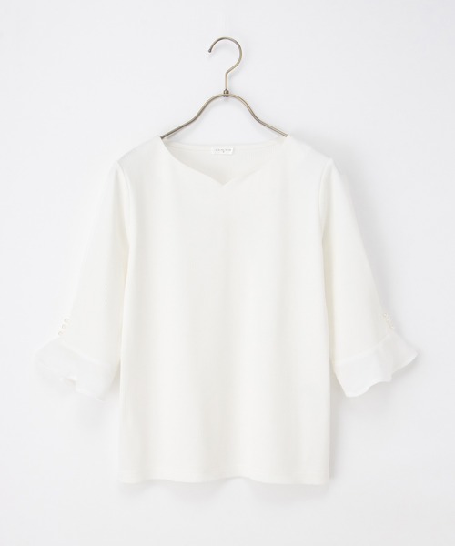 Honeys(ハニーズ)の「【UVカット・吸水速乾】6分袖パール付トップス(Tシャツ/カットソー・レディース・アイボリー/サックスブルー/ブラック/グリーン系その他・3L/L/LL/M/S)」の16枚目の写真