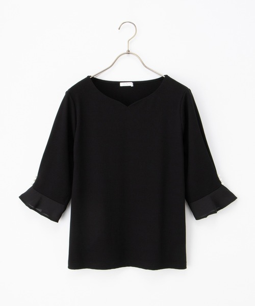 Honeys(ハニーズ)の「【UVカット・吸水速乾】6分袖パール付トップス(Tシャツ/カットソー・レディース・アイボリー/サックスブルー/ブラック/グリーン系その他・3L/L/LL/M/S)」の18枚目の写真